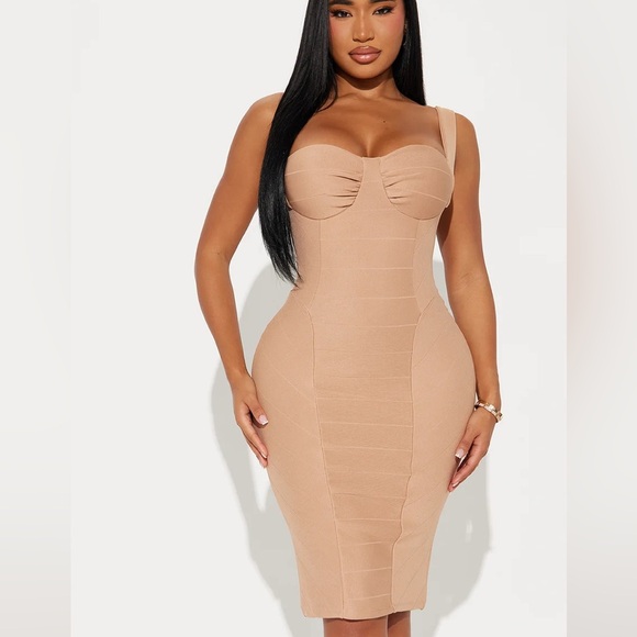 Fashion Nova Chic Nude Midi Dress - Picture 1 of 4
